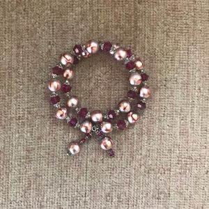 Pink, silver & metallic pearl beaded bracelet